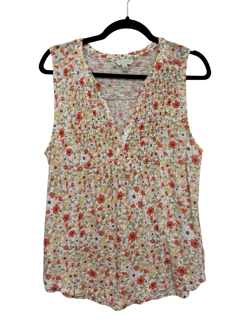 Lucky Brand Cotton Modal Split V-Neck Tank in Floral - Size L